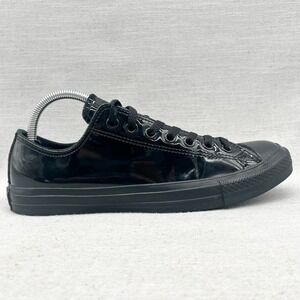 Converse Womens 10.5 All Star Tuxedo Black Patent Leather Low Sneakers‎ Shoes